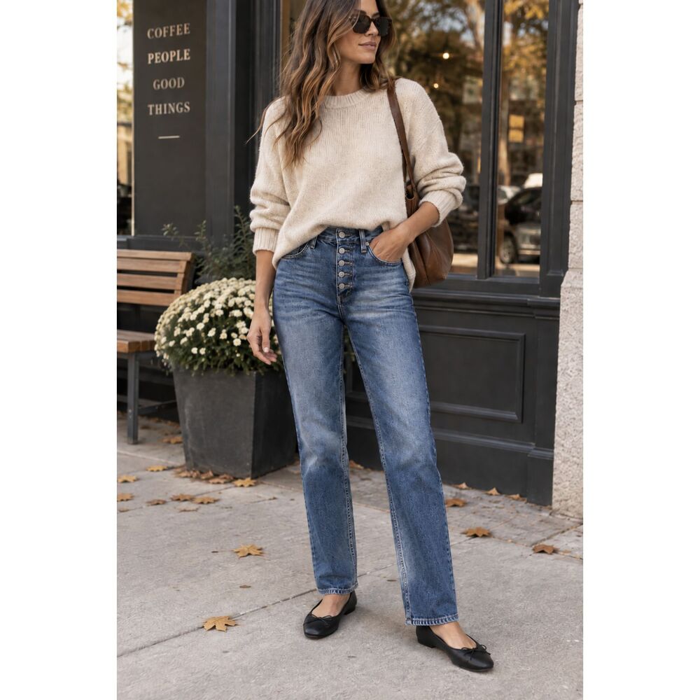 Reformation High Rise Straight Leg Jeans Size 26 Medium Wash Button Fly